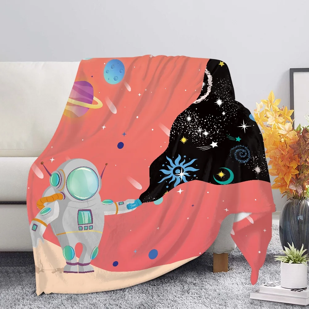 

Home Fleece Blanket for Men Winter Cartoon Planet Travel Warm Blanket for Sofa Couch Bedroom Comfortable Flannel Throw Blankets