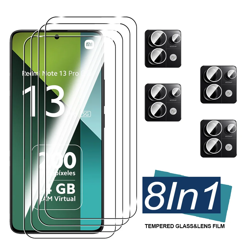 Стекло 8 в 1 для Redmi Note 13 Pro 5G Защитная пленка экрана Xiaomi Note13Pro Note13 13Pro 4G HD Чехол из