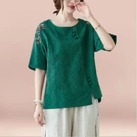 fdfklak korean fashion summer suit western cotton linen top short sleeved t shirt women clothing cropped pants two piece set