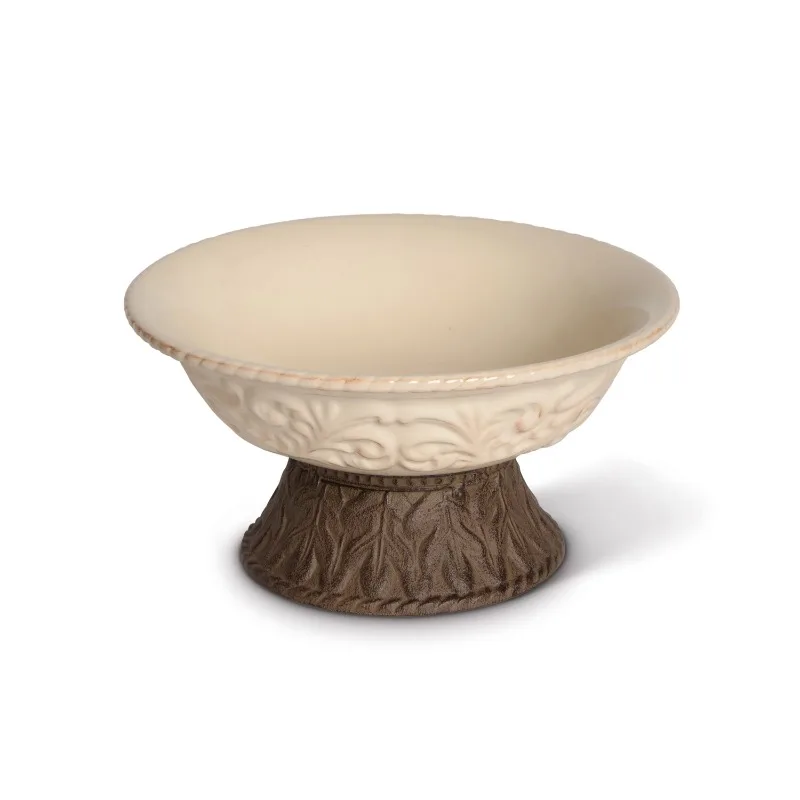 

Cream Ceramic 9.5-Inch Dia. Bowl With Beautiful Acanthus Leaf Scrolled Metal Base