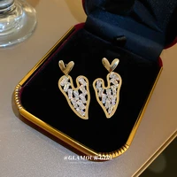 luxury full rhinestones love heart drop dangle earrings for women mujer gold color metal statement earring korea jewelry 2022