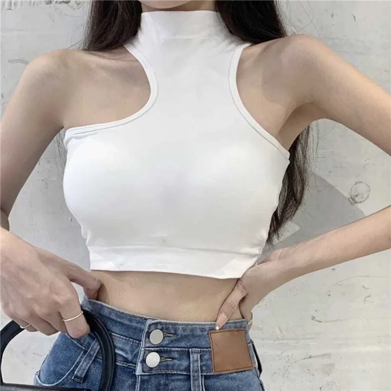 

Tops for Woman Knitted Sexy Crop Tops Without Bra Pads Off Shoulder Halter Tank Top Women Built In Bra Camis Sleeveless Camisole