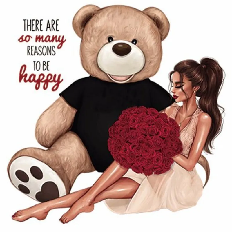 

21x21cm Flower Girl Cute Bear Iron On Patches For DIY Heat Transfer Clothes T-Shirt Thermal Stickers Decoration Printing