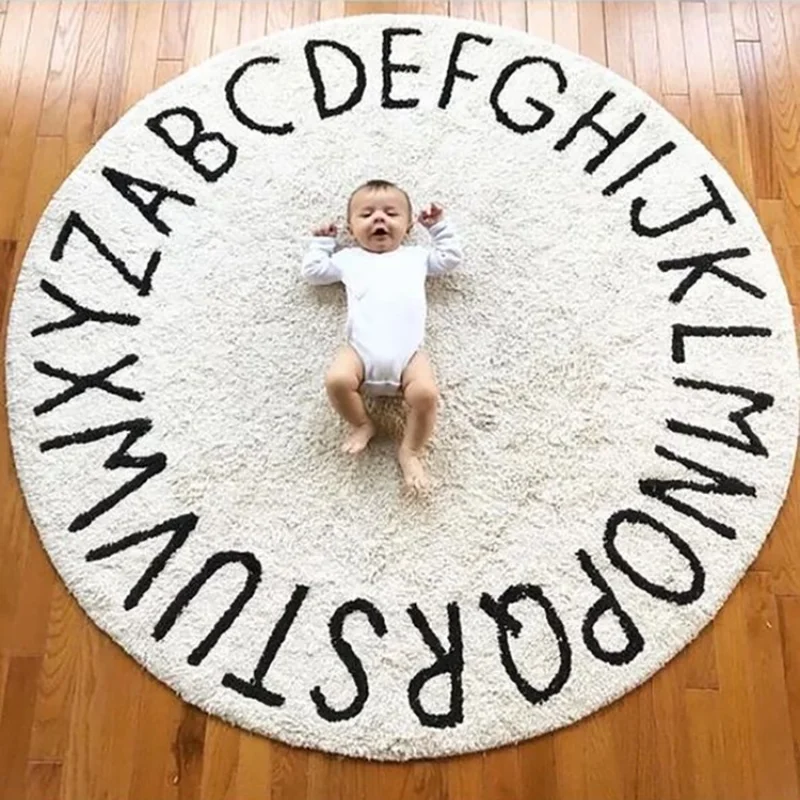 Baby Cotton 26 Letters Play Mat Pad Toddler Kids Crawling Blanket Round Carpet Rug Toys Mat For Children Room Decor Photo Props