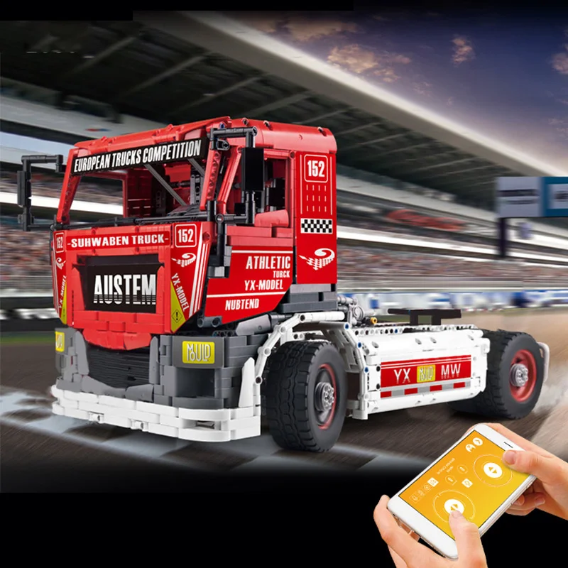 

Mould King Электрический моторизованный гоночный грузовик с дистанционным управлением, набор строительных блоков MKII, сборка строительных блок...