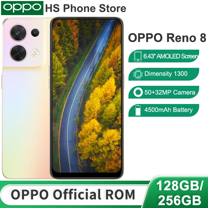 

OPPO Reno 8 256GB Smartphone MediaTek Dimensity 1300 6.43" AMOLED Screen 50MP+32MP Camera 4500mAh Battery 80W Supervooc