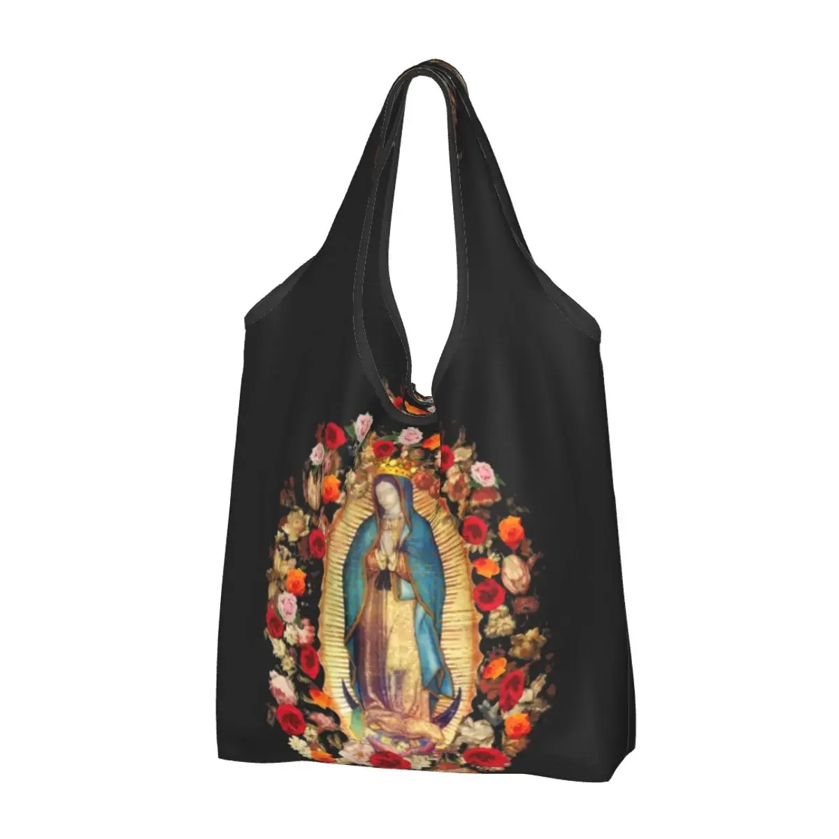 

Cute Our Lady Of Guadalupe Mexican Virgin Mary Shopping Tote Bags Portable Mexico Catholic Saint Grocery Shopper Shoulder Bag