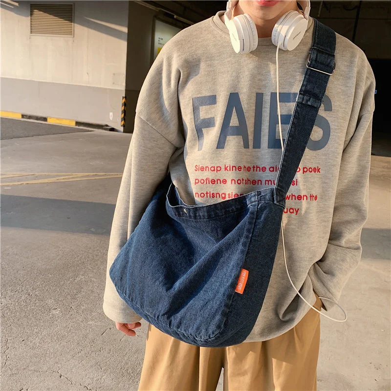 

Oblique Satchel Cowboy Cloth Leisure Contracted Ins Tide Male Fashion Bag Backpack Women's College Students Shoulder Bag