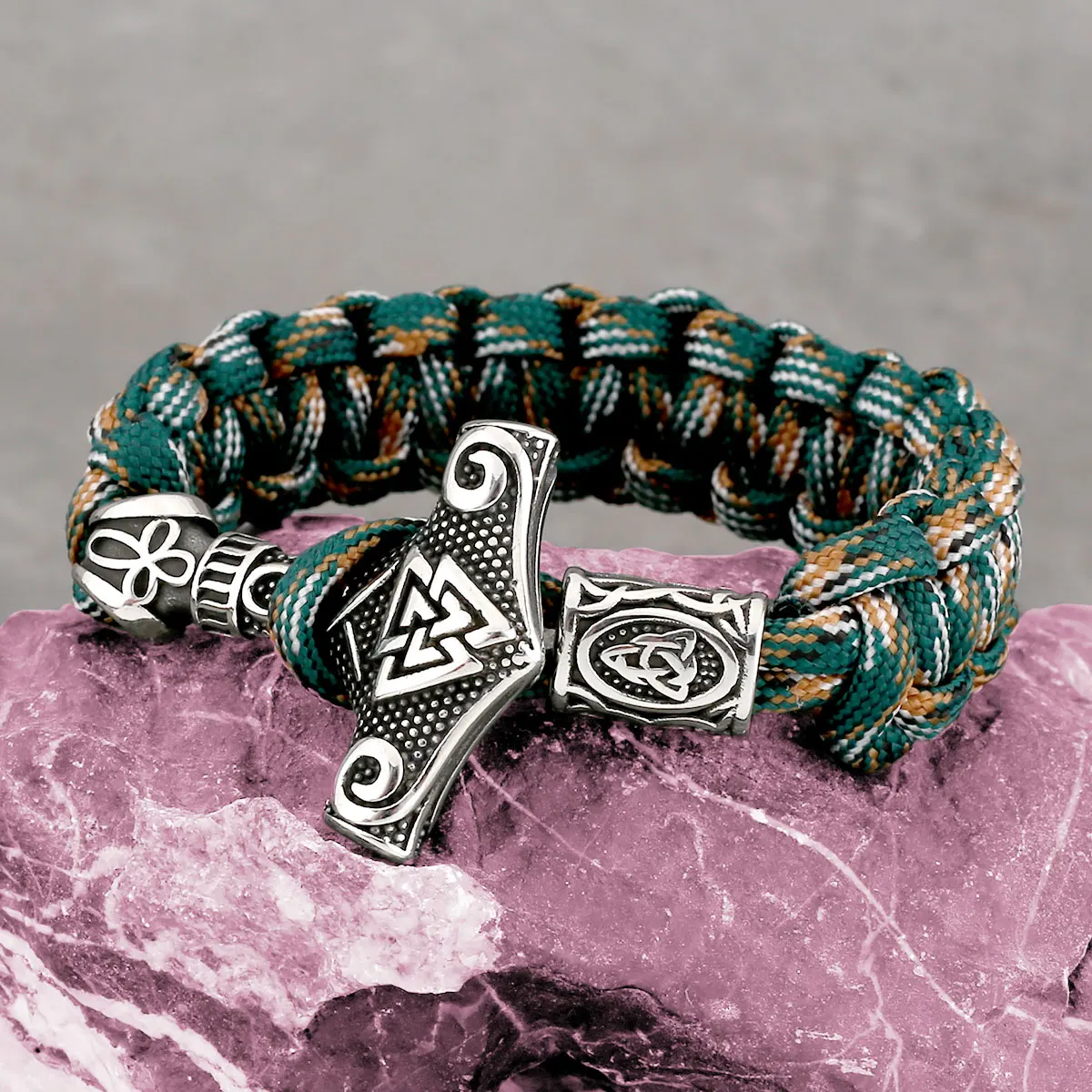 

Nordic Viking Scandinavian Rune Bracelet Odin Amulet Stainless Steel Charm Paracord Bracelet for Men and Women Rune Jewelry