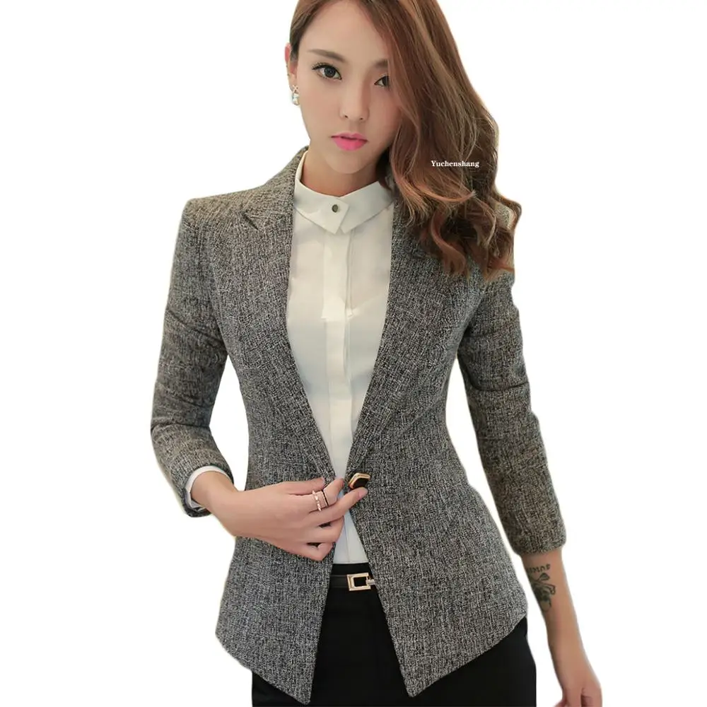 

Women Notched Collar Blazer With Slanted Pocket New Fall Winter Green Gray Single Button Jackets Slim Coat 5XL 6XL 7XL