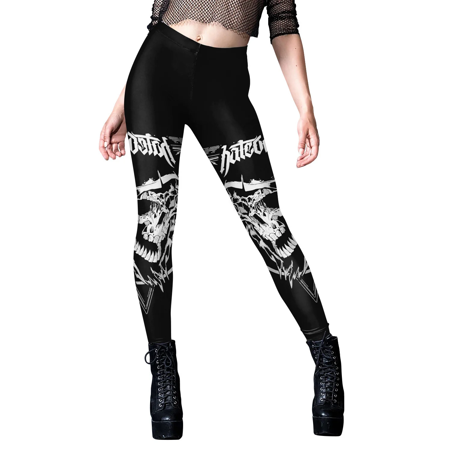 

New Fashion Women Goth Retro Skinny Pants Skull Printing Patchwork High Waist Gothic Style Sexy Ladies Pants For Autumn Winter