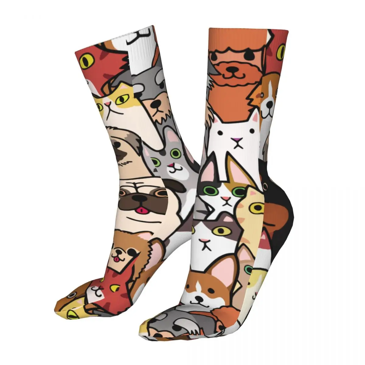 

Funny Cute Doodle Dogs And Cats Faces Woman Socks 2022 Female Colorful Background Sports Sock
