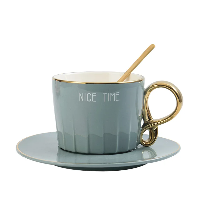 

Creative gold-plated handle ceramic mugs fashion scented tea coffee cups and saucers business gifts cups