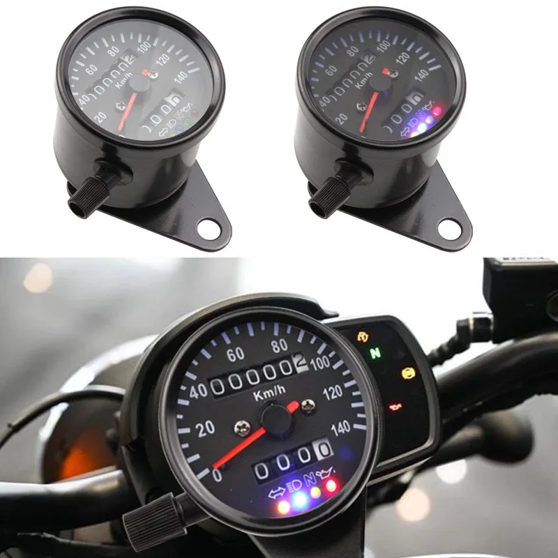 

1PCS Universal Black CG125km/h Motorcycle Meter Dual Speedometer Odometer 12V Moto with LED Indicator