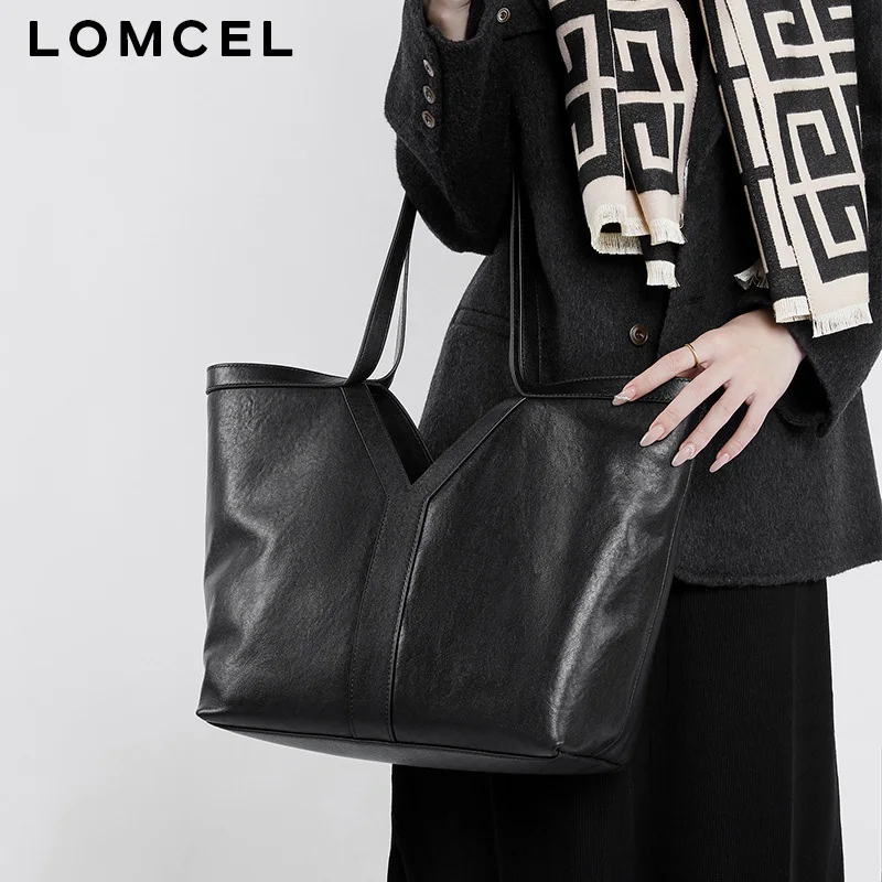 Фото LOMCEL 137 Кожаная сумка в простом корейском стиле, из растительно-дубленой кожи, сумка-тоут, сумка через плечо, большая вместимость, женская. №4
