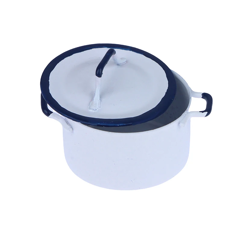 

1:12 Dollhouse Miniature Boiler Cooking Double Ear Soup Pot with Lid Cookware Kitchen Utensils Model DollHouse Decor Accessories
