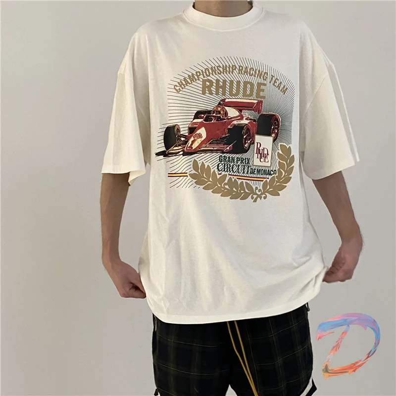 

1:1 High Quantity RHUDE Racing Car Print T-Shirt Casual Oversize Tee Women's Men's T-shirt Clothing