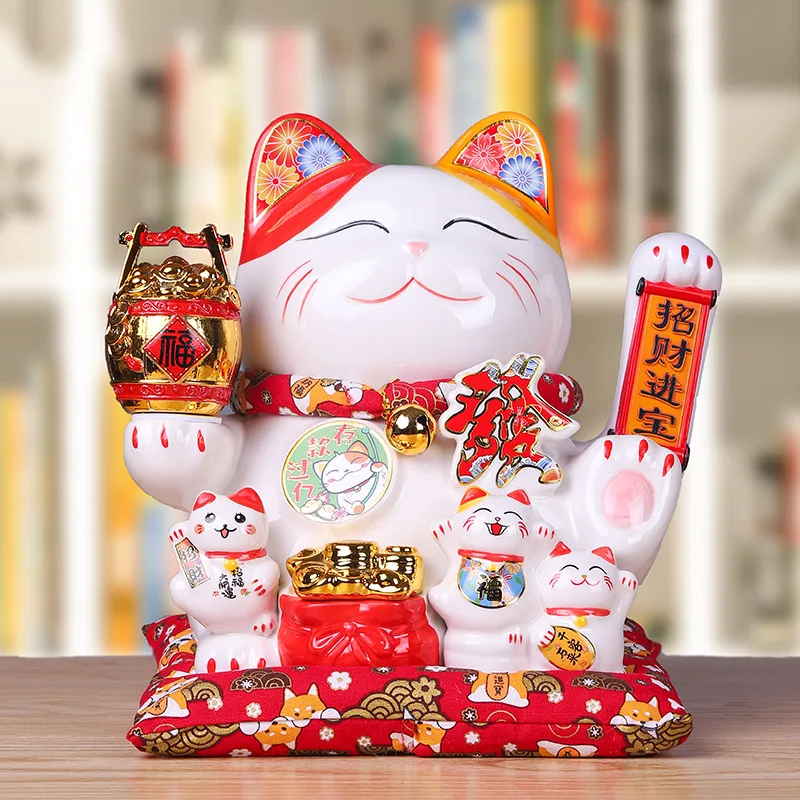 

10-дюймовый большой орнамент Lucky Cat открытие магазина электрическая встряхивающая рука большой Японский керамический креативный подарок кассира орнамент