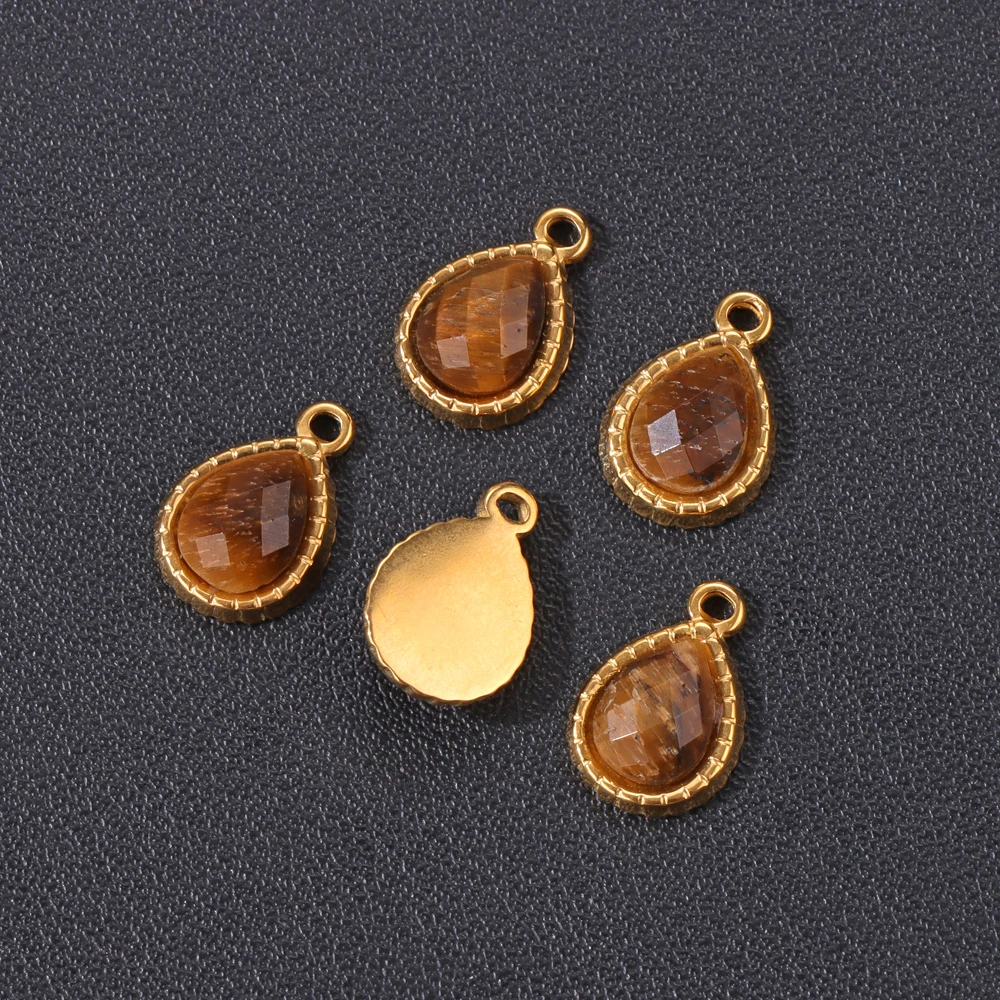 5pcs / lot Каменные подвески из нержавеющей стали 9x11 мм капли воды натуральный Amazon