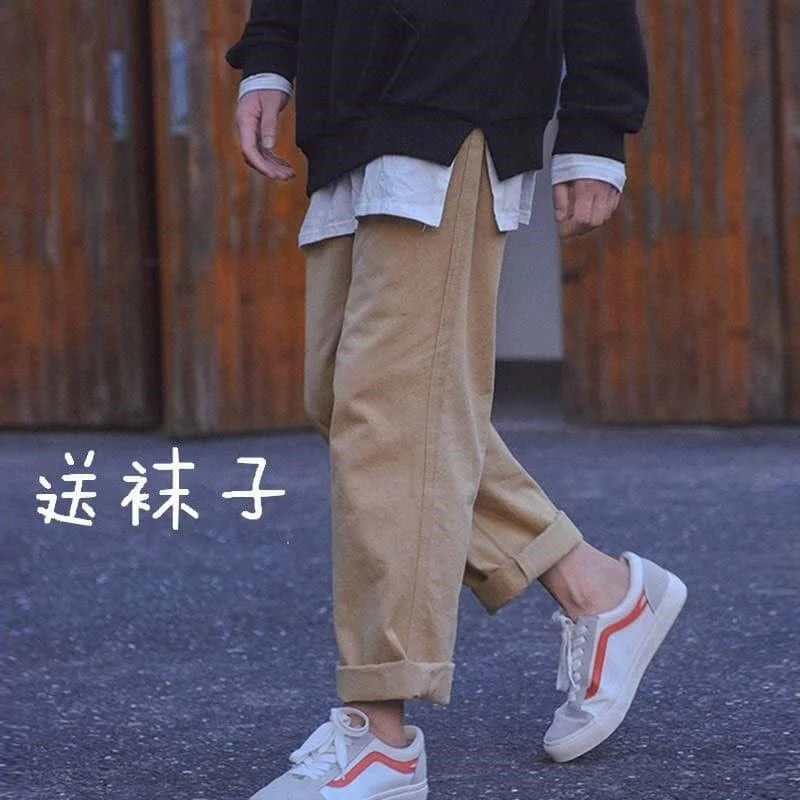 

Japanese Casual Pants Men's Loose Straight Leg Solid Color Simple Cargo Ankle-Length Women Wide-Leg Pants Korean Youth Trousers