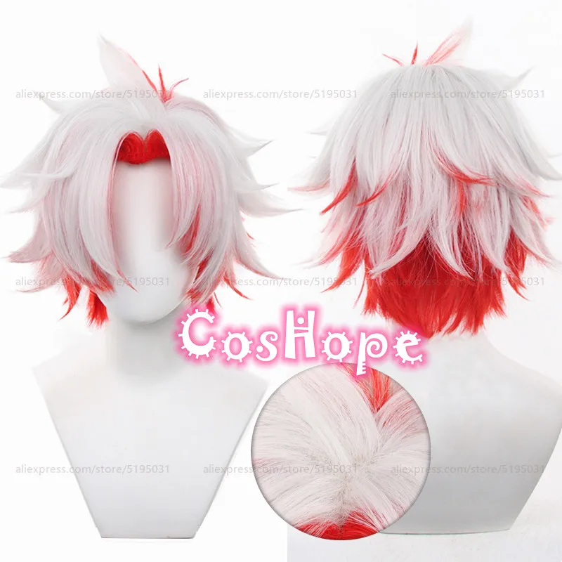 Шрам Косплей Парик 32 см Короткие волосы с вьющимся верхом Серебристый Белый