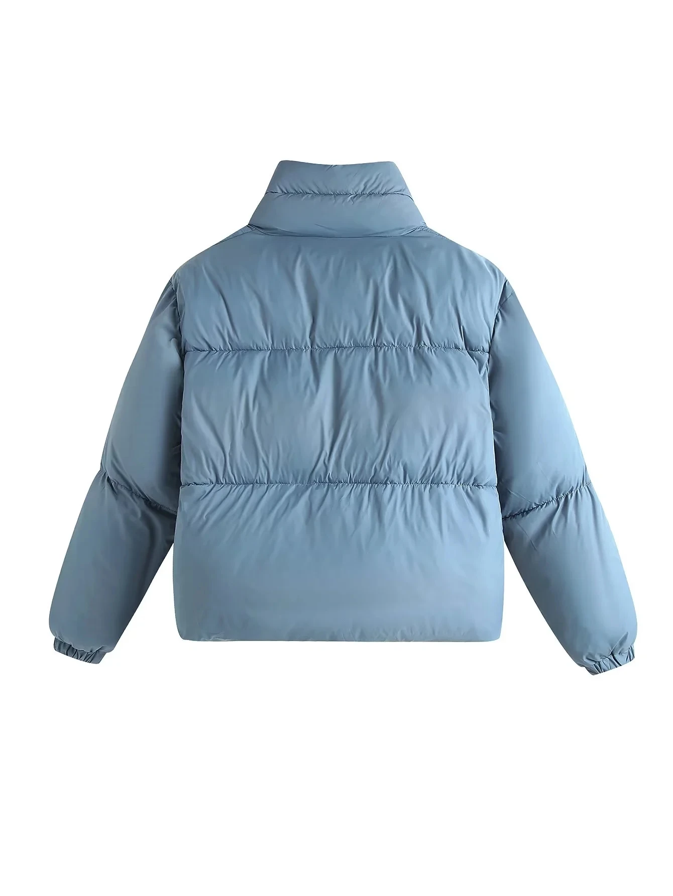 Autum Winter 2022 Women's Blue Thickened Cotton Sandwich High Collar Zip Pocket Warm Long Sleeve Cotton Jacket Warm Fashion