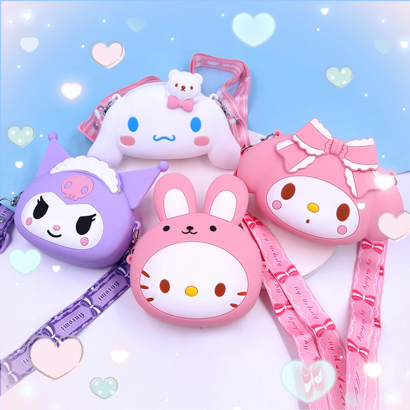 

Kawaii Sanrio Hello Kitty Kuromi Cinnamoroll My Melody Children's Bag Portable Coin Silica Gel Cartoon Cute Girl Birthday Gift