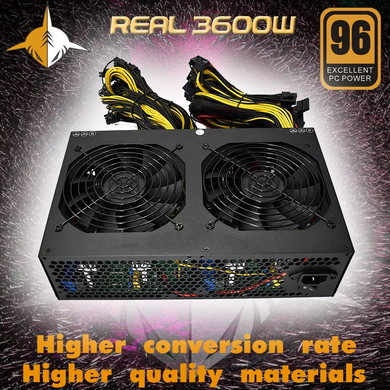

3600W 2600W 2400W 110V-240V BTC Bitcoin Mining Power Supply 96% Efficiency Support 8 Display Cards GPU ATX ETH Bitcoin Miner