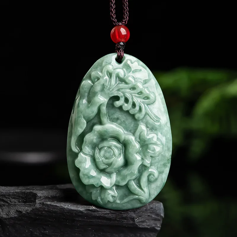 

Burmese Jade Flower Pendant Pendants Necklace Vintage Jewelry Emerald Natural Amulets Gemstones Amulet Carved Green Jadeite Man