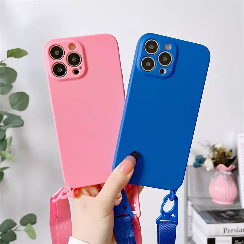 

Free Shipping For iphone 11 12 13 14 Pro Max X XR XS Max 7 8 Plus Mini SE Cover Necklace Strap Lanyard Cord Soft Silicone Phone