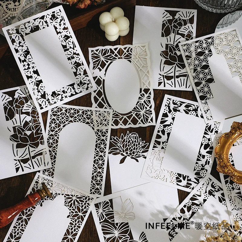 

6pcs Ins Hollow Hand Account Material Paper Lace Paper Junk Journal Creative Stationery DIY Scrapbooking Decorative Art Paper