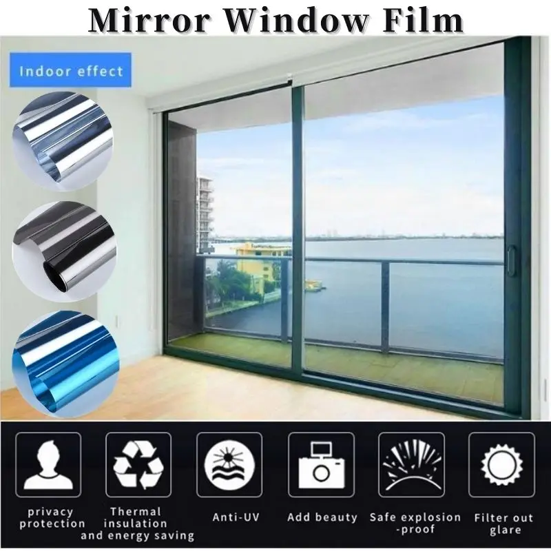 Privacy Window Film Sun Blocking Mirror Reflective Window Tint One Way Heat Control Vinyl Anti UV Glass Stickers for Home Office