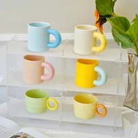 mushrooms garden korean style colorful macaroon ceramic mug solid color mug simple thick handle creative breakfast mug