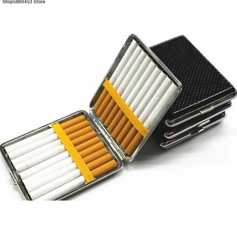 

Creative 20 Sticks Leather Cigarette Case with Rubber Band Gift Box Brown Case Holder Metal Leather Holds Cigarette Box