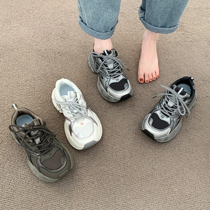 Женские кроссовки на высокой толстой подошве Нескользящие дышащие спортивные