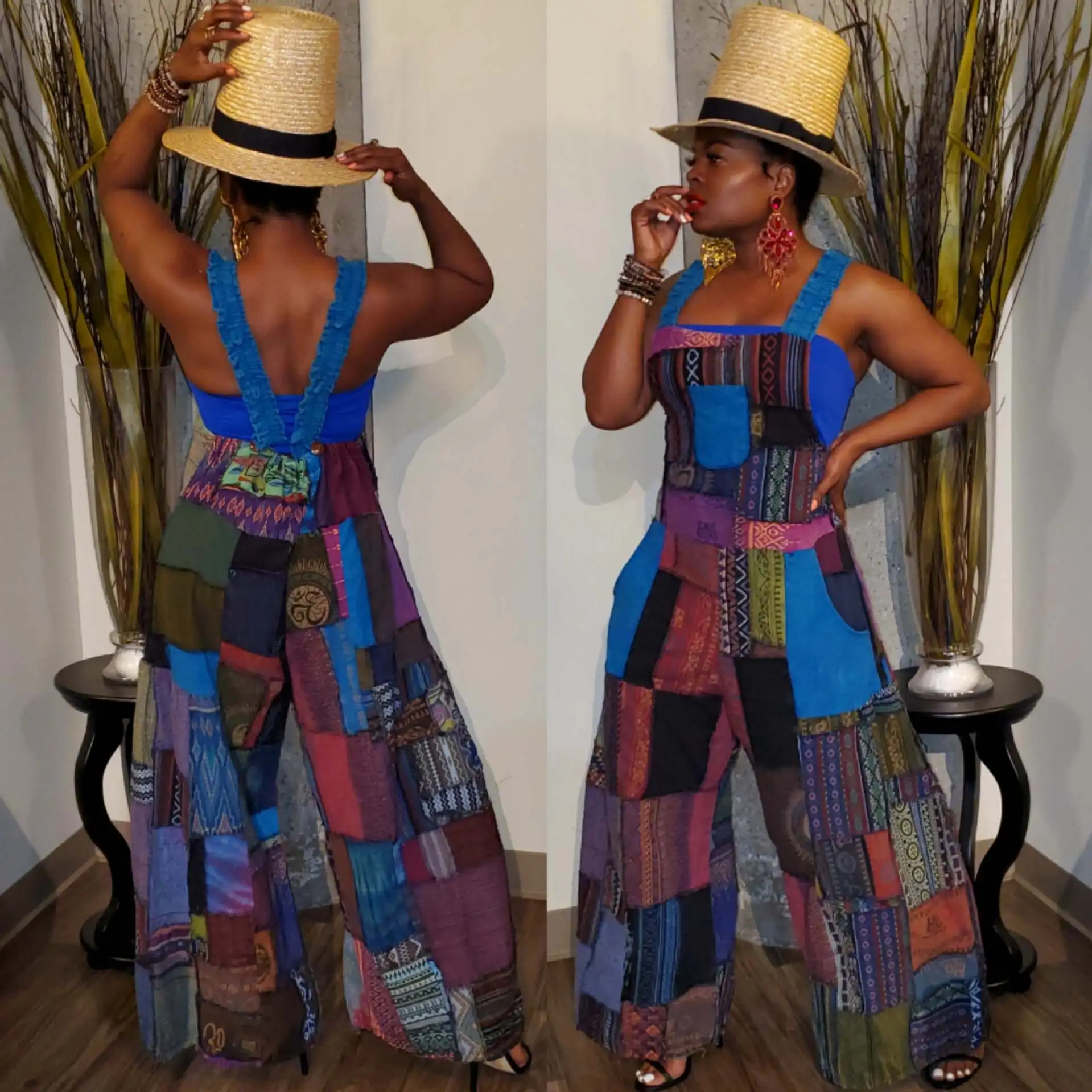 

Комбинезон с широкими штанинами и цветочным принтом, Женский винтажный комбинезон на бретельках, деловые брючные костюмы для женщин, вечер...