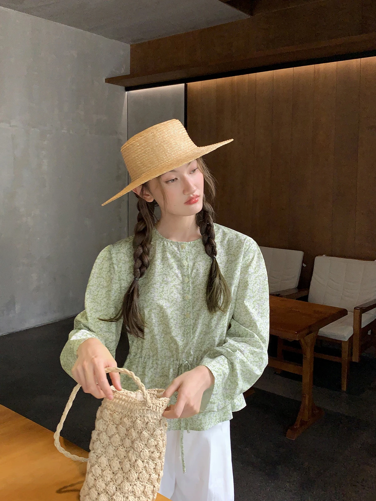 Женская рубашка с длинным рукавом Hello Cannon Облегающая цветочным принтом круглым