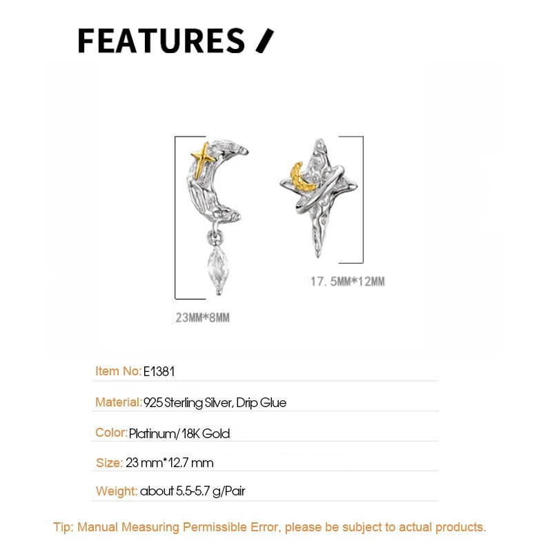 Серьги-гвоздики женские Асимметричные из серебра 925 пробы с фианитами