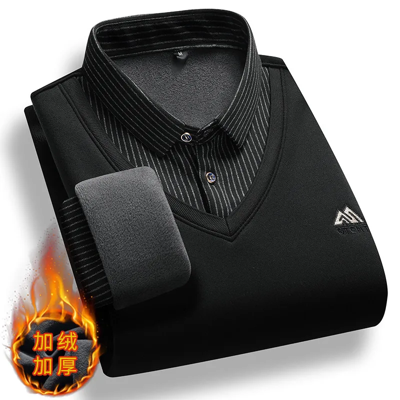 Мужской трикотажный свитер в полоску с флисовой подкладкой размеры до 4XL