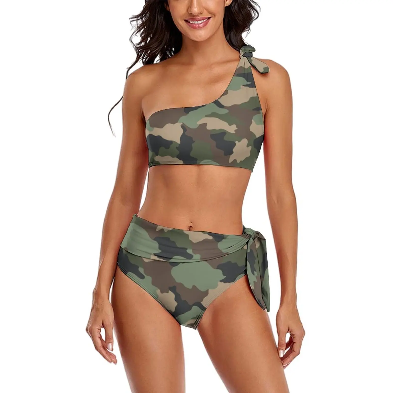 

Woodland Camo Bikini Swimsuit Military Camouflage One Shoulder Swimwear Sexy Bikinis Set Women Push Up Feminine Bikinis Biquini