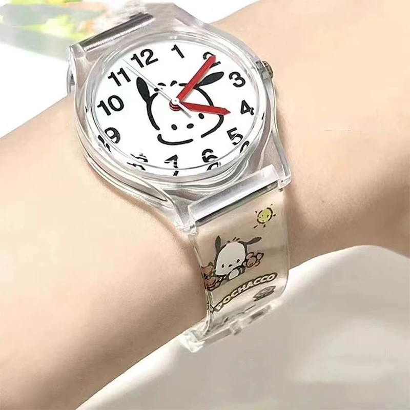 Kawaii Sanrio Hellokitty Pochacco Electronic Watch Cute Cartoon Girly Heart Hight Value Simple Student All Match Transparent