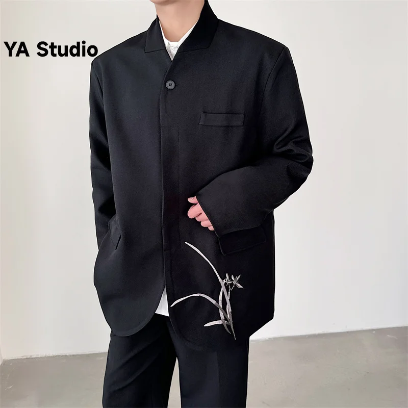 

[YA Studio] 2023 Autumn And Winter New Orchid Embroidery Suit Jacket Men Loose Casual Senior Feeling Shirt