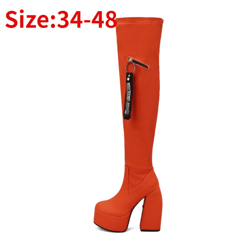 ZIXIYUA ZA Platform Boots, Women, Winter 2022 Brand New Suede Shaped Heel Zip Over Knee Boots, Plus Size Women's Shoes 48, Sexy