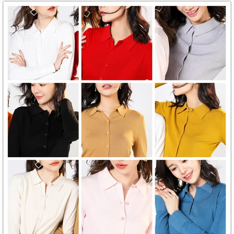 Mrmt 2024 Brand New Knit Open Women's Shirt Sweater Coat Lapel Bottoming Short Long-Sleeved Women Tops For Female