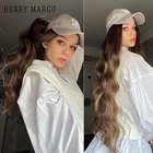 Женские волнистые парики с эффектом омбре henmargu, темно-коричневые длинные синтетические вьющиеся натуральные волосы, термостойкие Искусственные парики для косплея