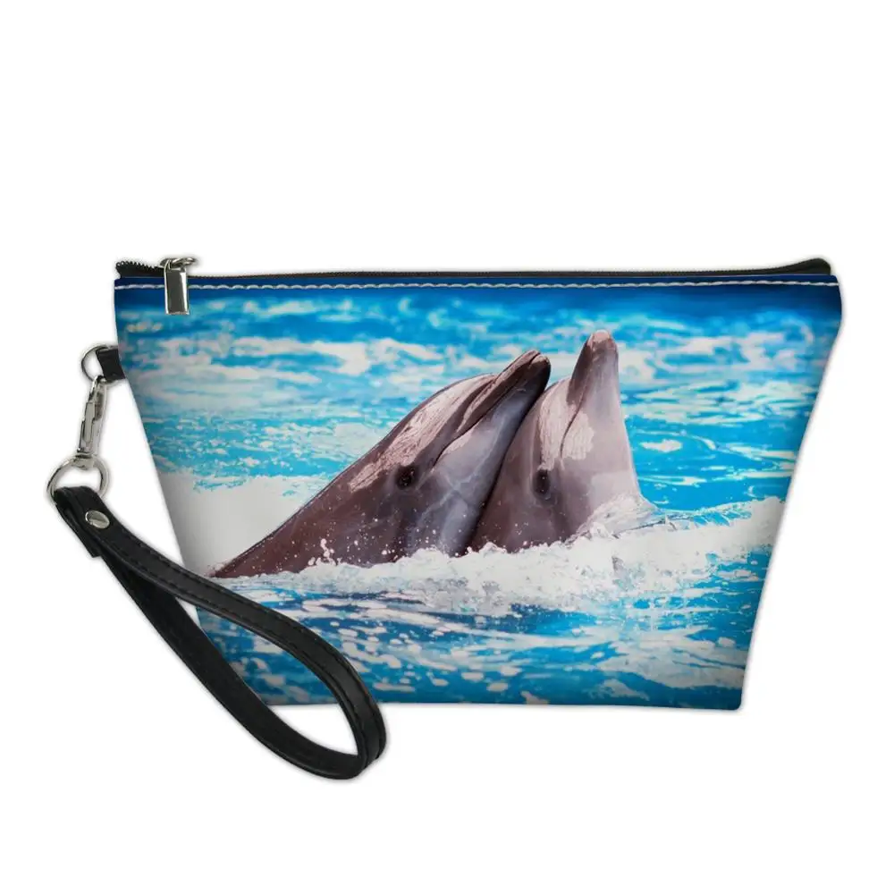 

Maleta Maquiagem Cosmetic Bags For Women Dolphin 3D Print Make Up Bag Ladies Portable Leather Makeup Cases Female Wash Kit Bags