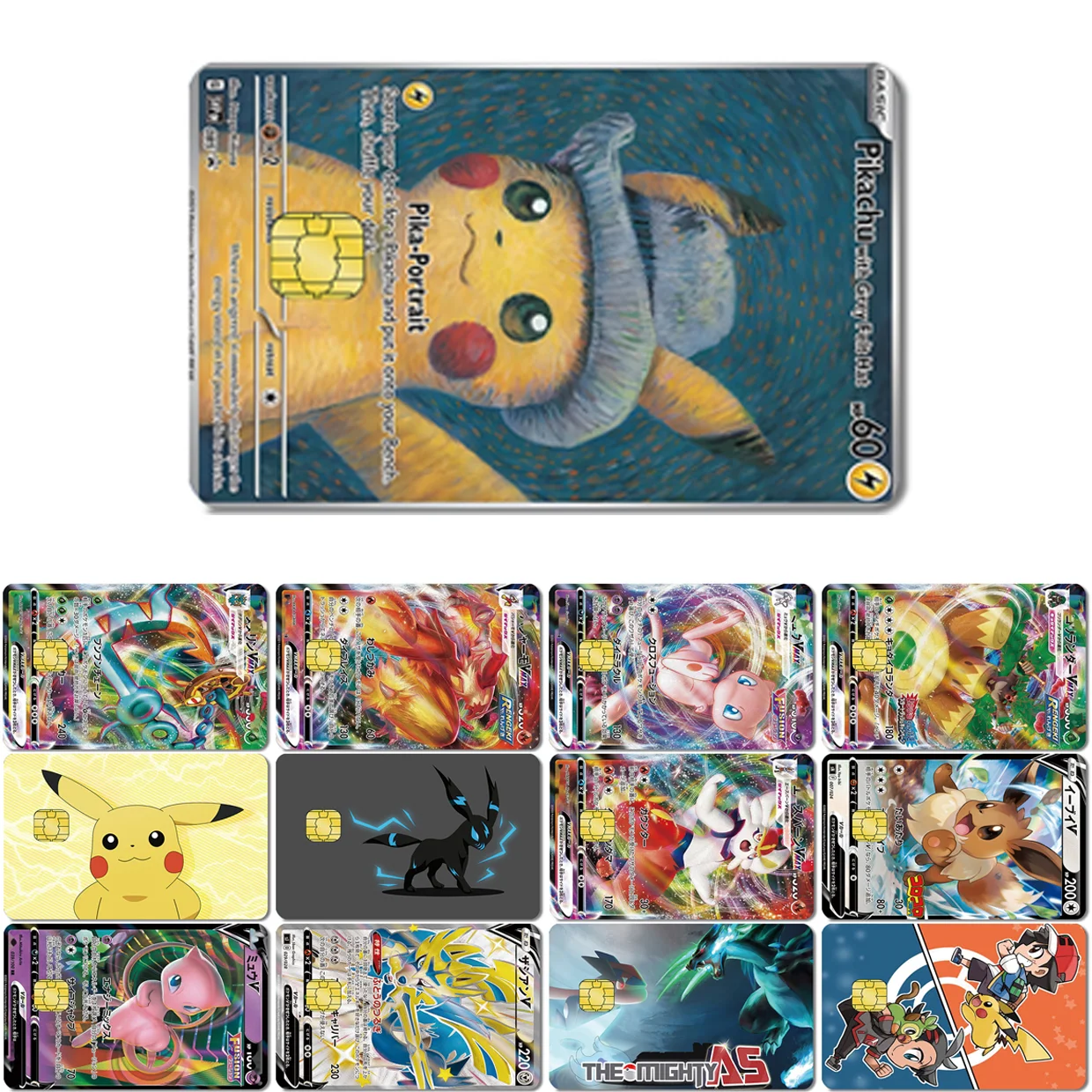 

Anime Pokemon Van Gogh Pikachu Small Chip Debit Bus Credit Card Sticker Waterproof and Scratch-Resistant Collection Toy Gifts