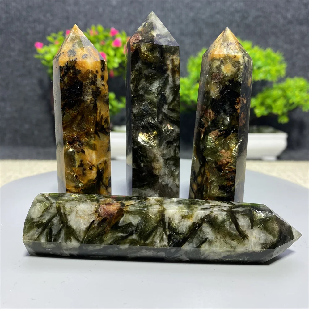 Зеленая слюдяная турмалиновая башня натуральный кристалл Кварцевая палочка