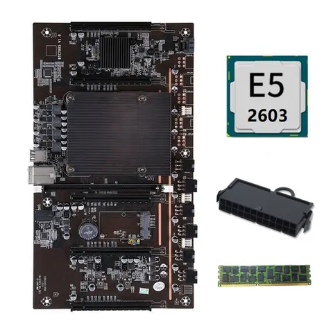 Материнская плата X79 BTC Miner с процессором E5 2603 + оперативной памятью RECC 4G DDR3 + 24-контактным разъемом Поддерживает 3060 3070 3080 GPU для майнинга BTC