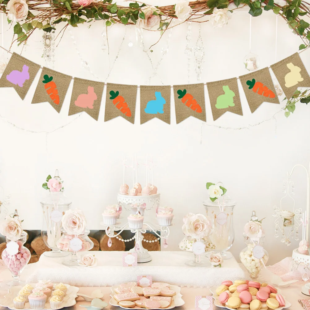 

Linen Banner Easter Garland Decor Hanging Carrot Carrots Hare Swallowtail Party